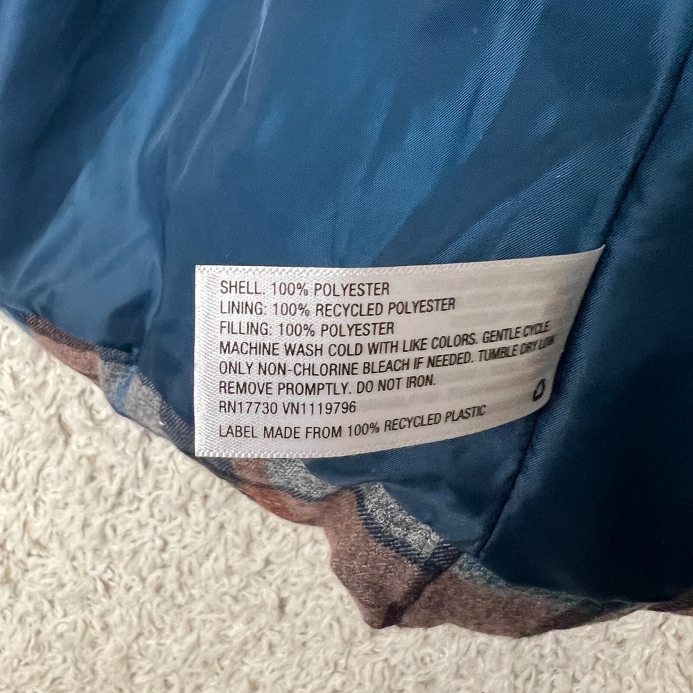 A New‎ Day Insulated Puffer Coat Womens XS Blue Plaid Hooded Warm Winter Casual - Picture 5 of 9